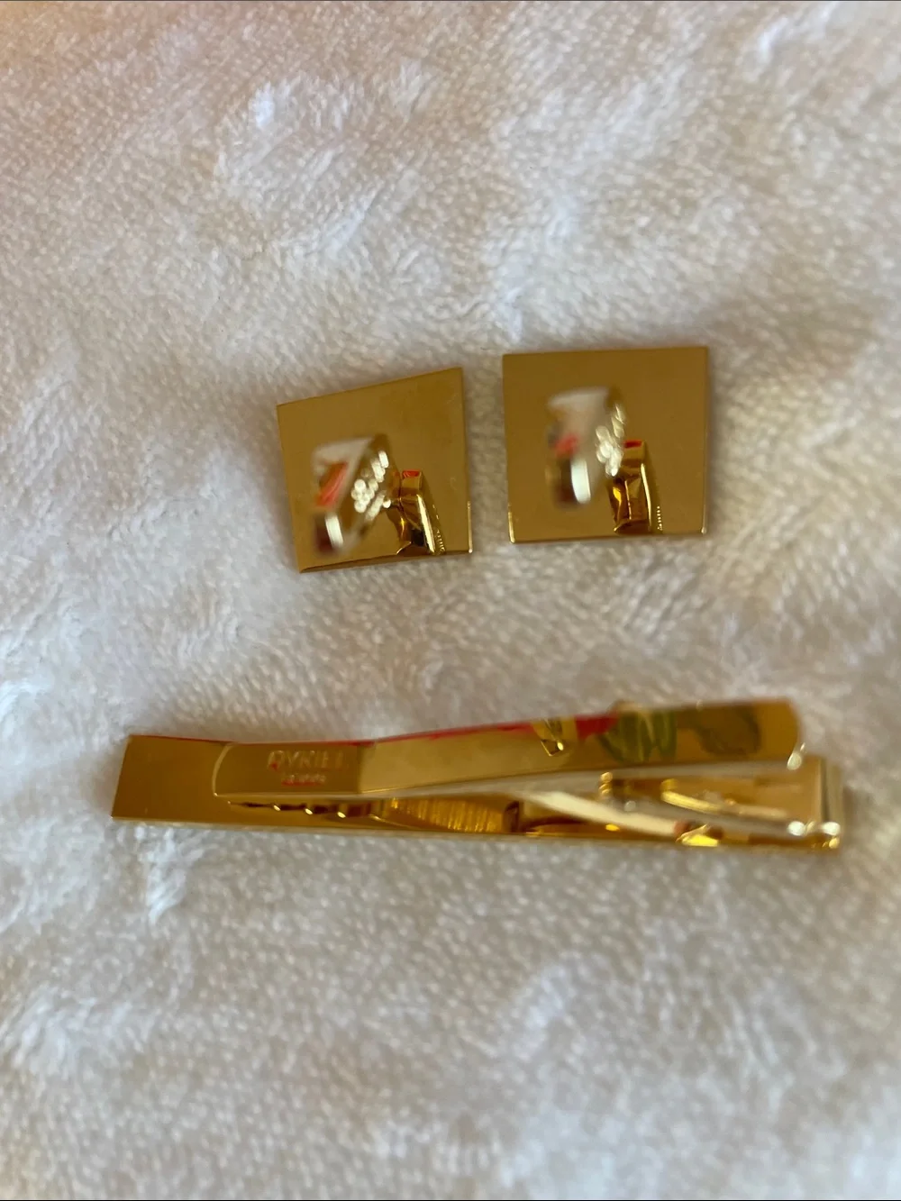 New Vintage Rykiel Homme Gold Monogram RH Tie-Clip and Cufflinks Set Rare